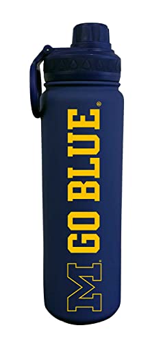 Campus Colors NCAA Stainless Steel Water Bottle - Twist on cap - 24 oz - Carry Clip - Keeps Your Drinks Hot or Cold for Hours (Michigan Wolverines - Blue)