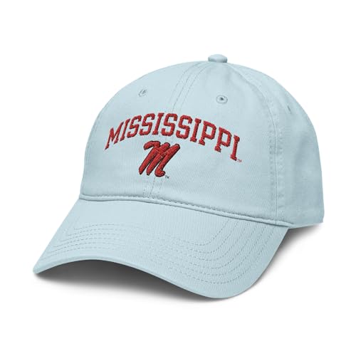 Elite Authentics Mississippi Ole Miss Rebels Arch Officially Licensed Adjustable Baseball Hat, Baby Blue, One Size