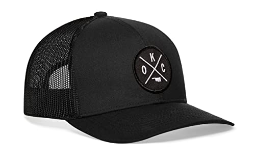 HAKA OKC City Trucker Hat, Oklahoma Hat for Men & Women, Adjustable Baseball Hat, Mesh Snapback, Sturdy Outdoor Black Golf Hat (Black)
