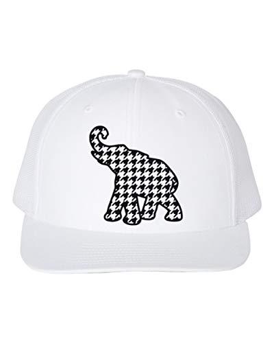 Hounds Tooth Elephant/Trucker Hat/Roll Tide/Alabama Football, Black Text (White) - Campus Hats