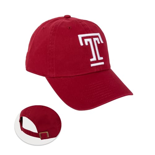 Temple University Baseball Hat TU Owls Brimmed Embroirderd Hats Cap Adjustable Cloth Strap Adult (Style A) Red