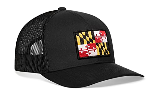Maryland Flag Hat – Maryland Trucker Hat Baseball Cap Snapback Golf Hat (Black)