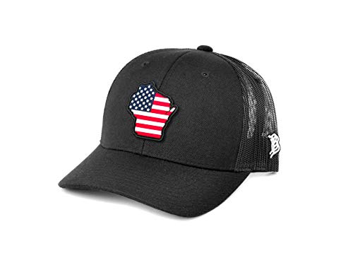 Branded Bills Wisconsin Rogue Patriot PVC Patch Hat Curved Trucker - One Size Fits All (Black/Black)