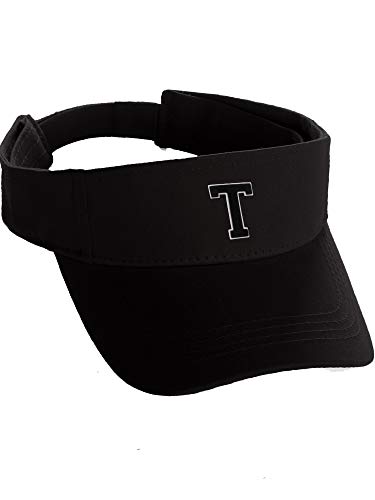 Custom Sport Sun Visor Hat A to Z Initial Team Letters, Black Visor White Black Letter T