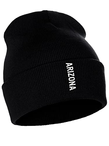 Daxton Vertical USA Cities Cuffed Beanie Winter Knit Hat Skully Cap, Arizona Black White