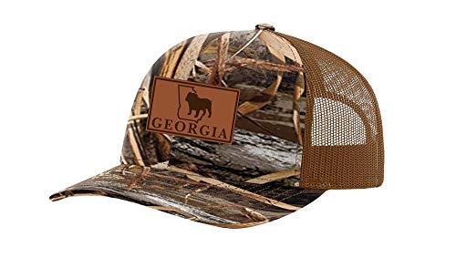 It's All About the South Georgia Football Bulldog Laser Engraved Leather Patch Trucker Hat, Blades Camo , One Size