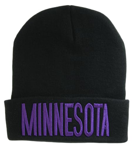 Minnesota Adult Size Winter Knit Cuffed Beanie Hat (Black/Purple)