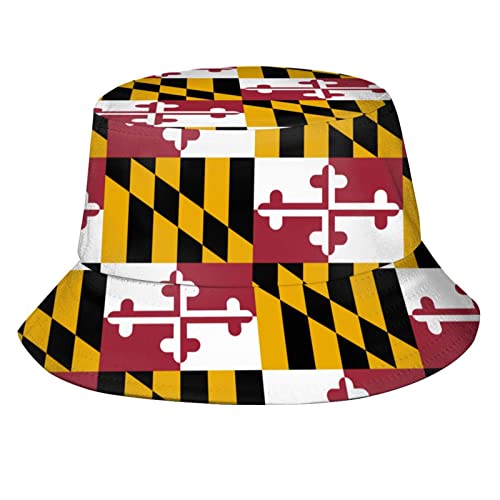 Cute Maryland State Flag Bucket Hat Fashion Fisherman Hat Sun Protection Hat for Summer Outdoor Traveling