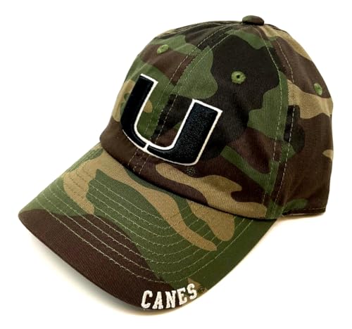 Solid Woodland Camo University of Miami Hurricanes Logo Camouflage Curved Bill Adjustable Hat
