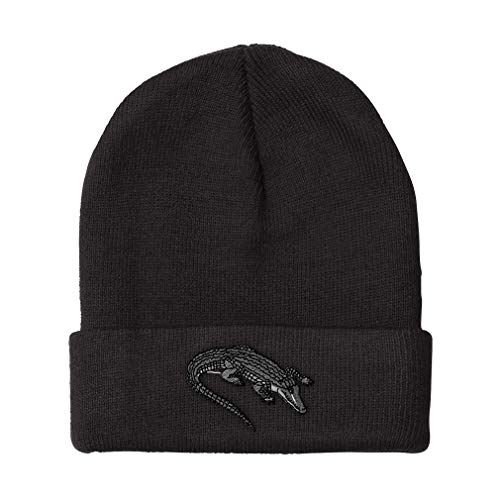 Beanies for Men Gator Florida Swamp Embroidery Wild Animals Reptile Winter Hats for Women Acrylic Skull Cap 1 Size Black Design Only