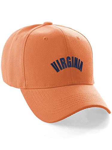 Daxton USA Cities States Baseball Hat Cap Arch Letters, Virginia Orange Navy