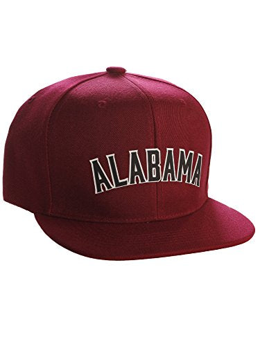 Original Snapback Custom American Cities State Letters Ajustable Flat Visor Cap (Alabama Burgundy, White Black)