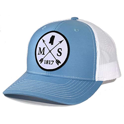 Homeland Tees Men's Mississippi Arrow Patch Trucker Hat - Coumbia Blue/White