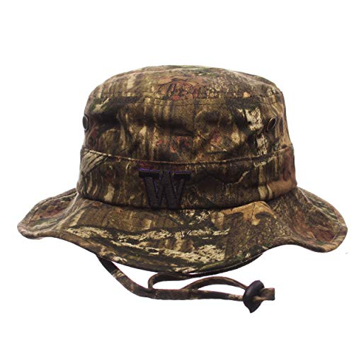 ZHATS Washington Huskies Camouflage Bonnie Bucket Hat with Drawstring - NCAA Camo Gilligan Fitted Cap (Large)