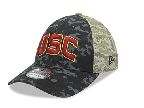 New Era Trojans USC Black & Desert Camo 39Thirty Flex Stretch Fit Salute to Service Memorial Veteran Day Hat Cap (Small/Medium) - Campus Hats