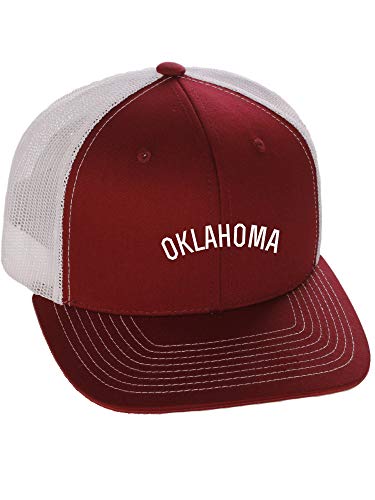 Daxton USA Cities Trucker Mesh Structured Hat Mid Profile Snapback Cap - Oklahoma Burgundy White White