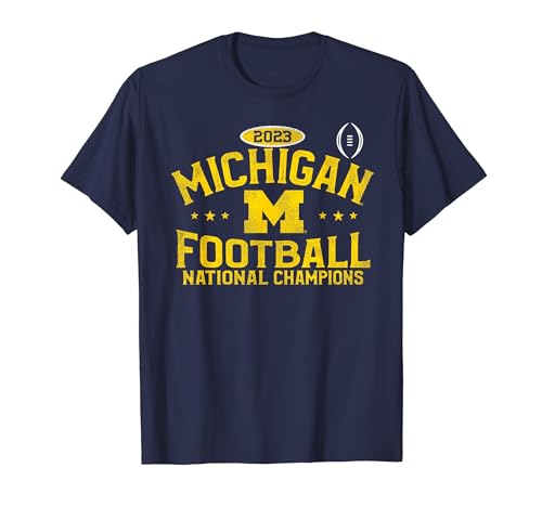 Michigan Wolverines 2023 CFP National Champs Retro Star Navy T-Shirt