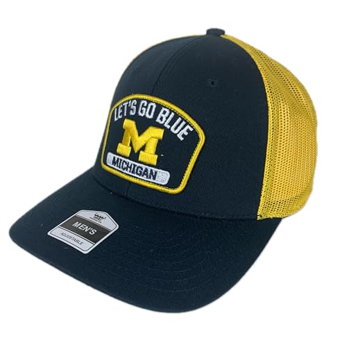 Fan Favorite Michigan Let's Go Blue Patch Adjustable Snapback Blue Yellow Trucker Mesh Truckie Hat