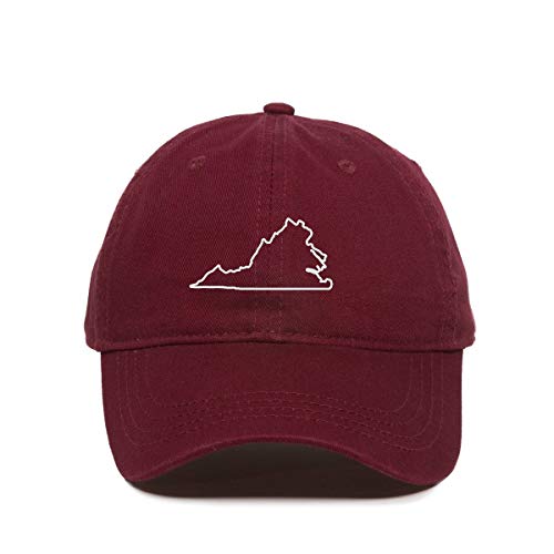 Tech Design Virginia Map Outline Dad Baseball Cap Embroidered Cotton Adjustable Dad Hat Burgundy