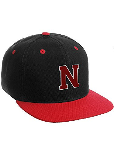 Classic Snapback Hat Custom A to Z Initial Letters, Black Red Cap White Red Letter Initial N