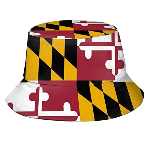 Cute Maryland Flag Bucket Hat Summer Travel Beach Sun Hat Outdoor Maryland Fisherman Cap for Men Women Teens
