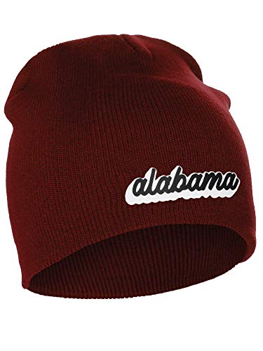 I&W Classic USA Cities Winter Knit Cuffless Beanie Hat 3D Raised Layer Letters, Alabama Burgundy, White Black
