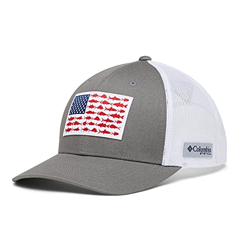 Columbia Unisex PFG Mesh Fish Flag Ball Cap, Titanium/White, L/XL