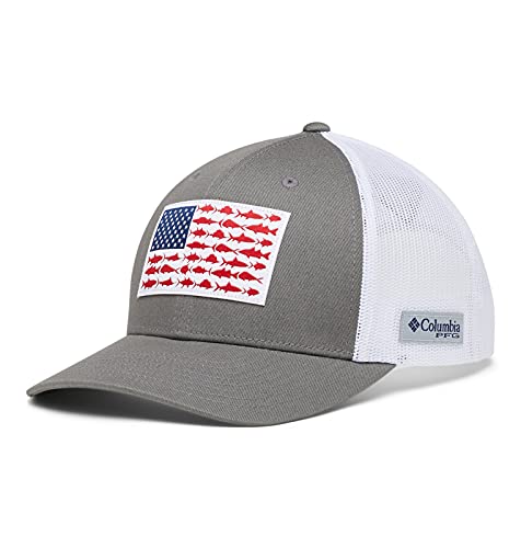 Columbia Men's PFG Fish Flag Snapback Ball Cap, Breathable, Adjustable , Titanium/White