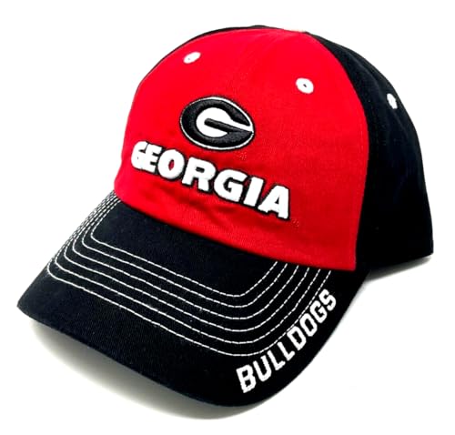Georgia Bulldogs Text Logo Red & Black Curved Bill Adjustable Hat