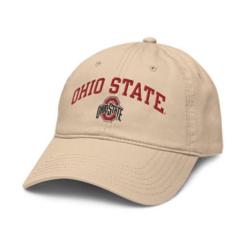 Elite Authentics Ohio State Buckeyes Arch Over Officially Licensed Adjustable Baseball Hat, Stone, One Size
