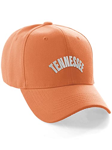Daxton USA Cities States Baseball Hat Cap Arch Letters, Tennessee Orange White