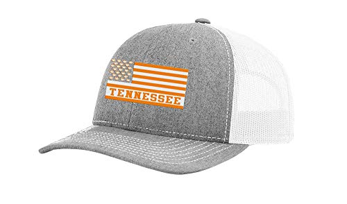 Tennessee Football Team Colors American Flag Embroidered Football Team Flag Mesh Back Trucker Hat, Heather Grey/White