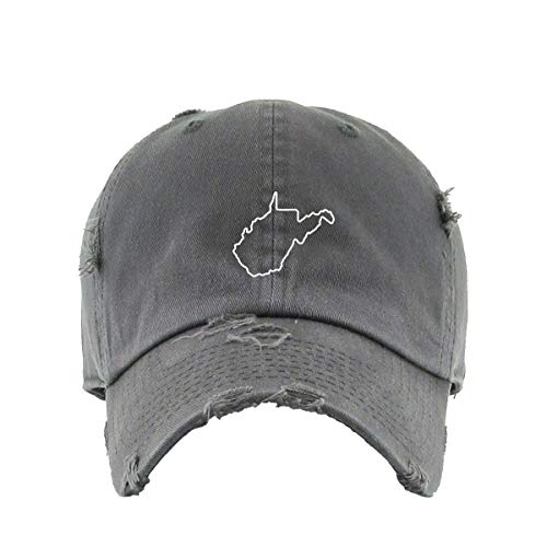 West Virginia Map Outline Dad Vintage Baseball Cap Embroidered Cotton Adjustable Distressed Dad Hat Dark Grey