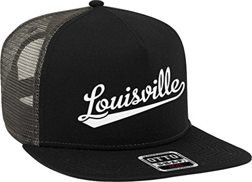 Louisville Script Baseball Font Snapback Trucker Hat, Black/Charcoal Grey