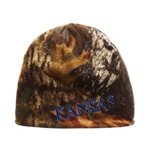 Zephyr Kansas Jayhawks Camouflage Skull Cap - NCAA Cuffless Camo Winter Knit Beanie Hat