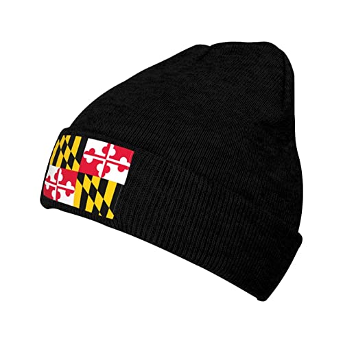 Tiayead Maryland State Flag Soft Stretch Warmth Beanie,Men Women Cuffed Thick Skull Knit Hat Cap Black