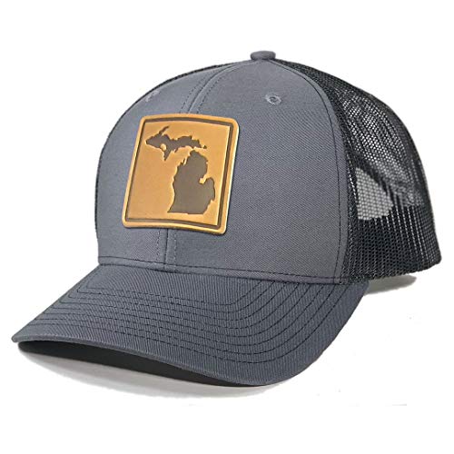 Homeland Tees Men's Michigan Leather Patch Trucker Hat - Charcoal/Black