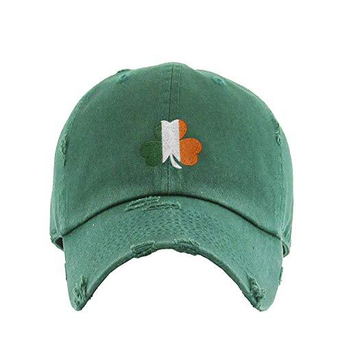Irish Shamrock Vintage Baseball Cap Embroidered Cotton Adjustable Distressed Dad Hat Hunter Green - Campus Hats