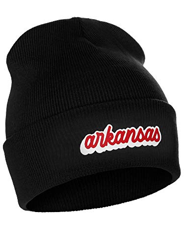 I&W Classic USA Cities Winter Knit Cuffed Beanie Hat 3D Raised Layer Letters, Arkansas Black, White Red