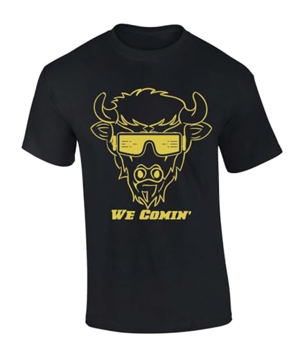Mens Colorado Sunglasses Buffalo We Comin Team Color Buffaloes Football Short Sleeve T-Shirt Graphic Tee-Black-4xl