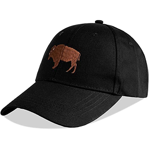 KUBILA Wildlife Animal Water Buffalo Hats for Men Women,Funny Black American Bisons Embroidered Baseball Cap for Hiking, Climbing, Fishing