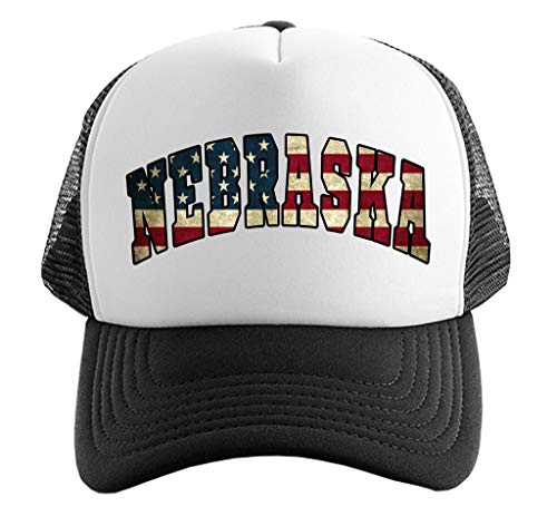 Men's Nebraska State US Flag Hat PLY B1570 Black/White Trucker Hat One Size