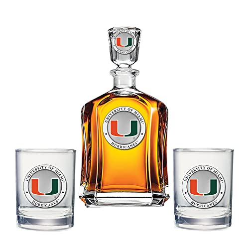 Heritage Pewter Miami Decanter with 2 Glasses Combination Set | 24 OZ Pourer with 2 Double Old-Fashioned Glasses | Expertly Crafted Pewter Glass