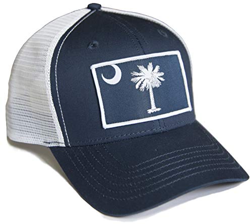 International Tie South Carolina Flag Palmetto Snapback Trucker Baseball Hat (Navy Blue)