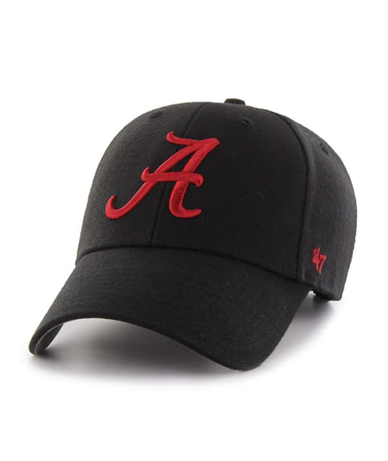 '47 Alabama Crimson Tide Mens Womens MVP Adjustable Velcroback Black Hat with Red Logo