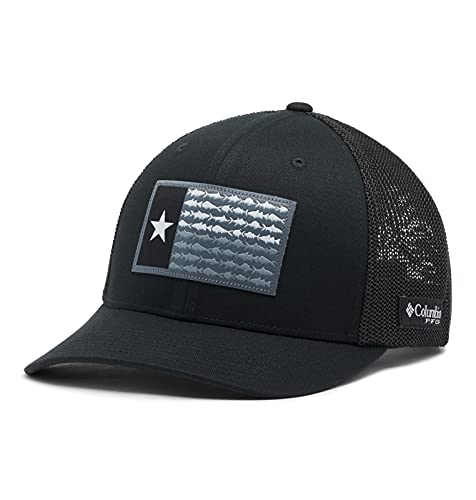 Columbia PFG Flag Mesh Ball Cap-High Crown, Black/Black/Texas Fish, Large/X-Large