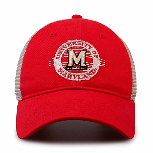Hat with Adjustable Snapback - Mesh Back Hat with Unstructured and Relaxed Fit (Maryland Terrapins - Red, Adult Adjustable)
