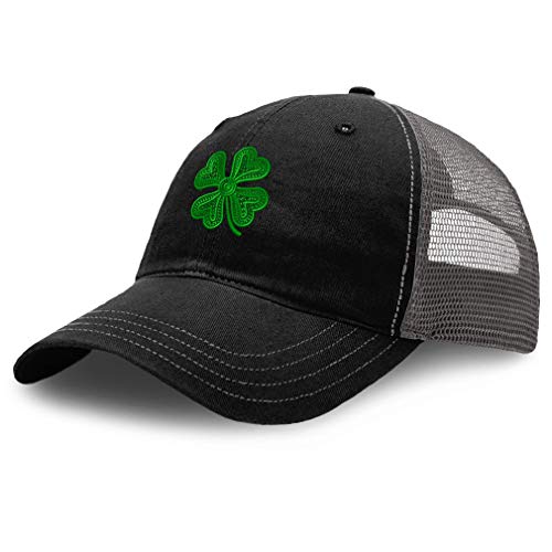 Baseball Cap 4 Leaf Clover Holidays and Occasions Cotton Soft Mesh Snapback Black Charcoal Design Only