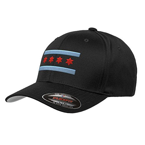 Chicago Flag Flexfit Premium Classic Yupoong Wooly Combed Fitted Illinois Hat 6277 - S/M/Black
