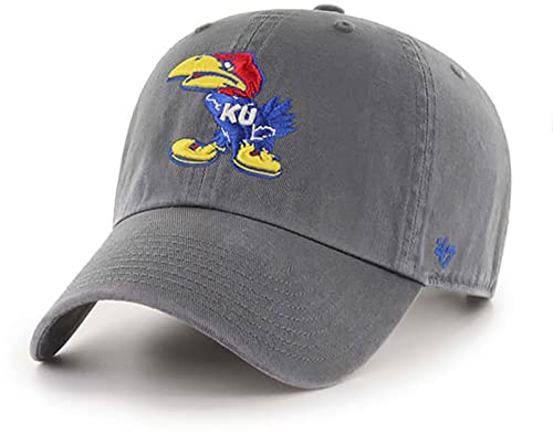 '47 Kansas Jayhawks Hat (KU Hat) Mens Womens Adjustable Baseball Cap Clean Up Style, Charcoal Gray/Graphite, One Size